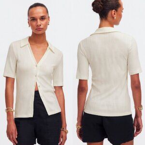 MADEWELL Cutaway Hem Polo Top Creme Fraiche Button Up Size Small